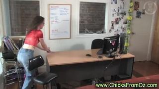 Two aussie amateur ladies strip off in the office
