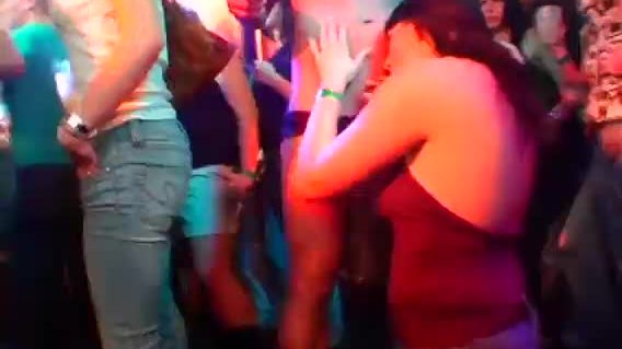 Tons of group sex on dance floor blow jobs from blondes with spunk at face