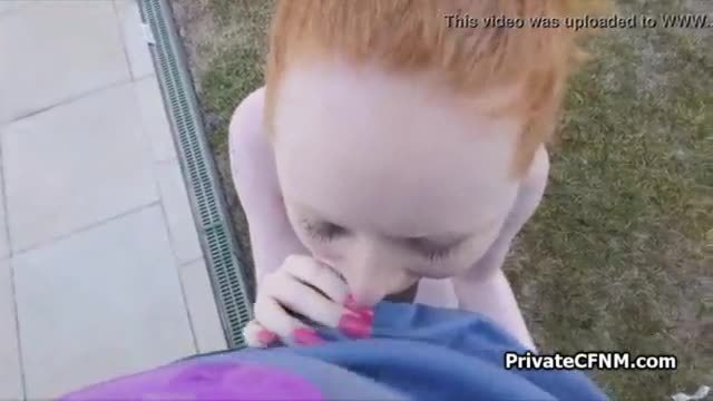 Redhead bikini teen drilled by bbc poolside